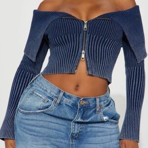 NWOT Fashion Nova Washed Cropped Cardigan - Navy